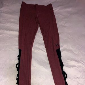 PINK VICTORIA SECRET XS YOGA PANTS MESH LACE CRISSCROSS SIDE POCKET LEGGINGS